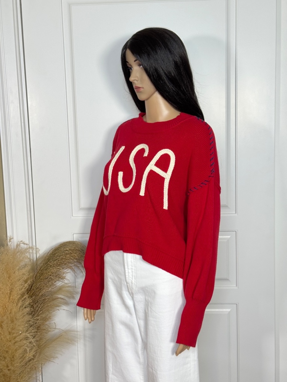 RED CABLE KNIT "USA" LONG SLEEVE SWEATER SIZE SMALL - NWT - Picture 6 of 12